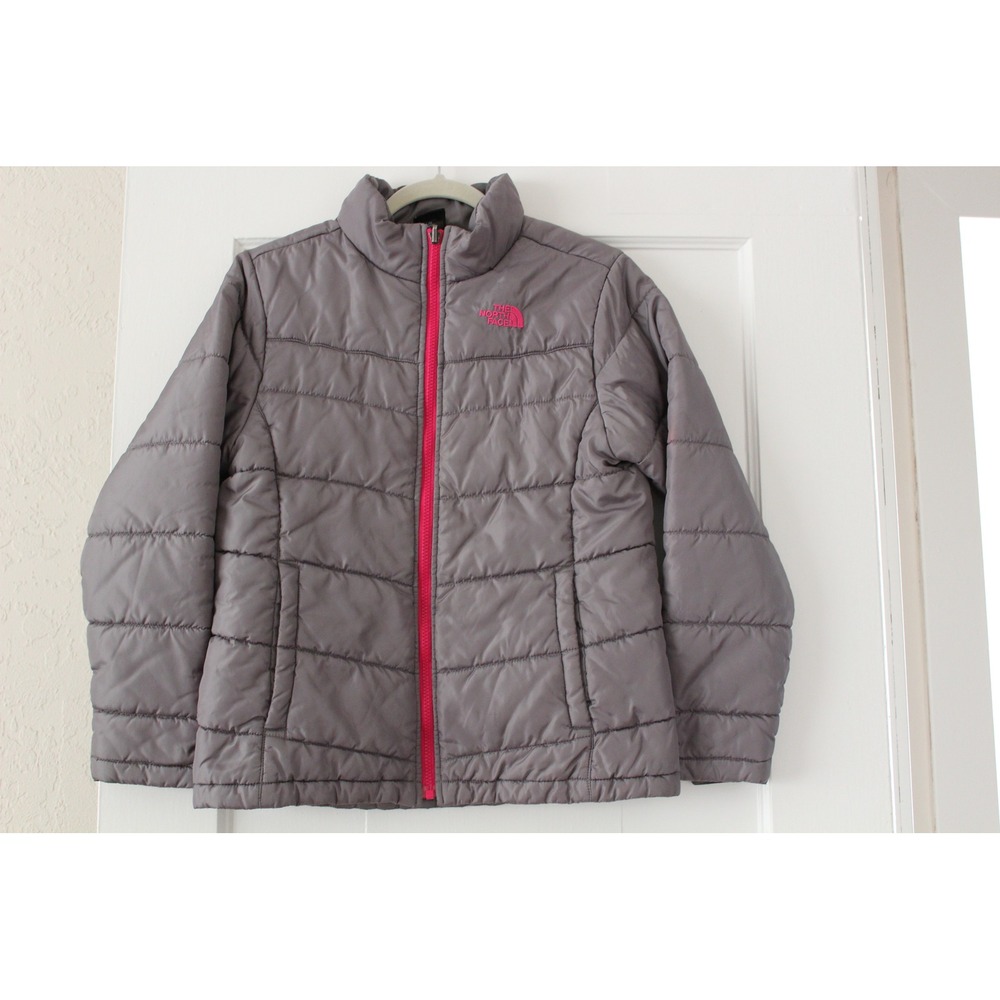 The North Face Kids Gray Pink Full Zip Puffer Jacket Size Large 14/16